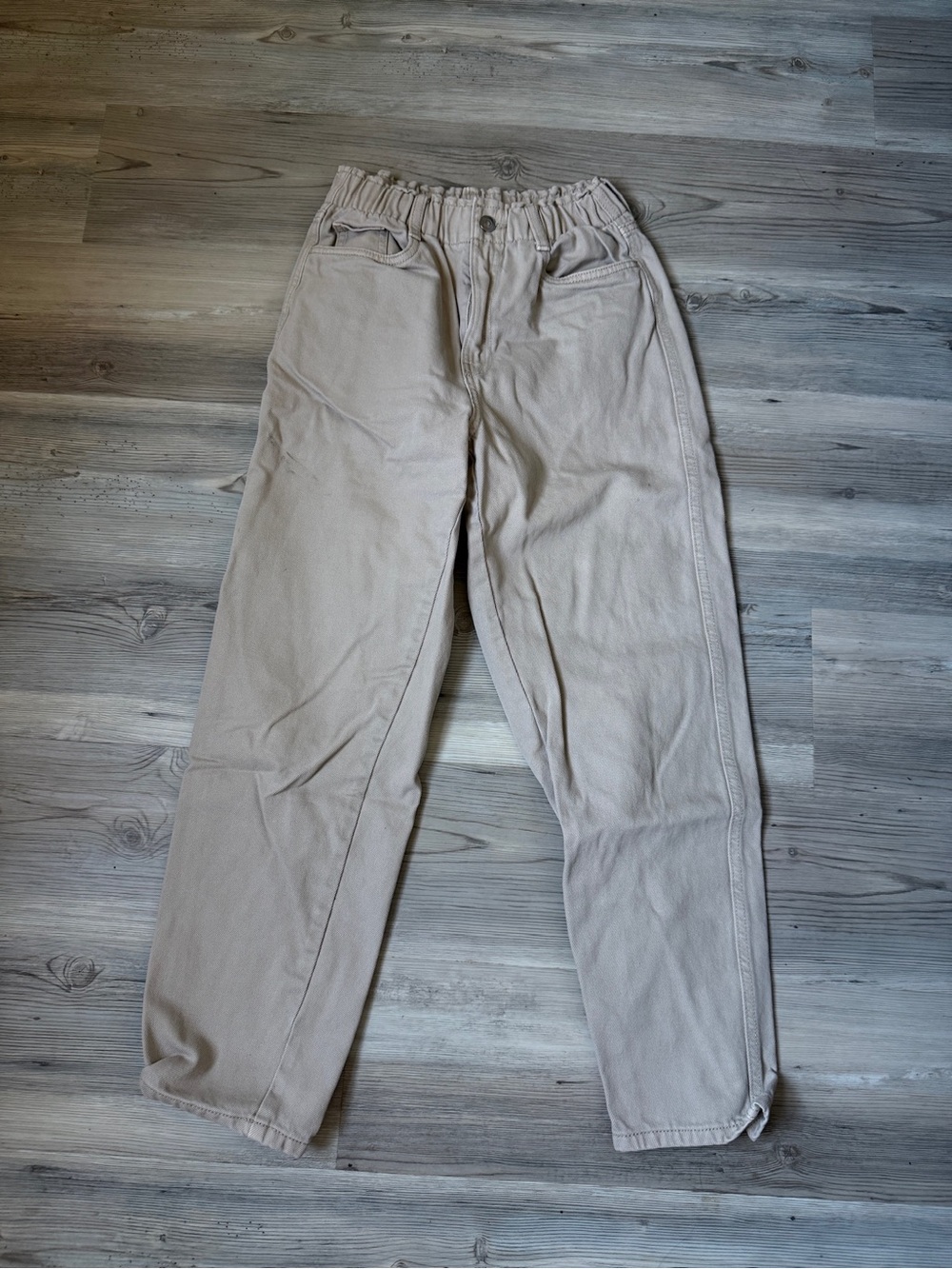 H&M Light Beige Relaxed Elastic Waist Trousers